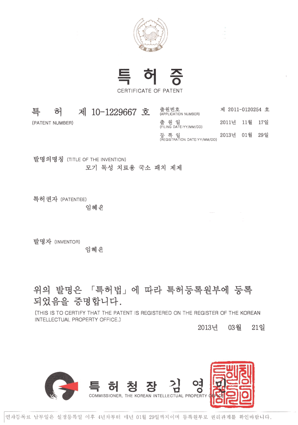 국내 특허 등록